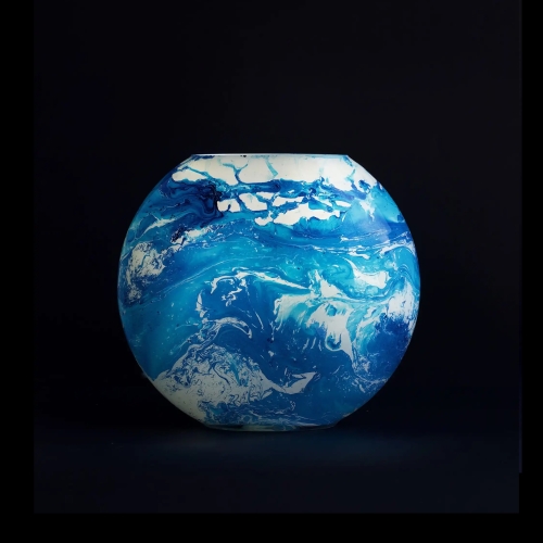 Ocean Handmade Lamp in painted glass h. 25 cm.