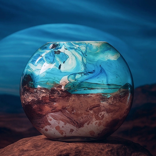 Neptune Handmade Lamp in painted glass h. 32 cm.