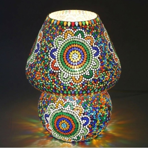Colored mandala Handmade Lamp in mosaic glass h. 32 cm.